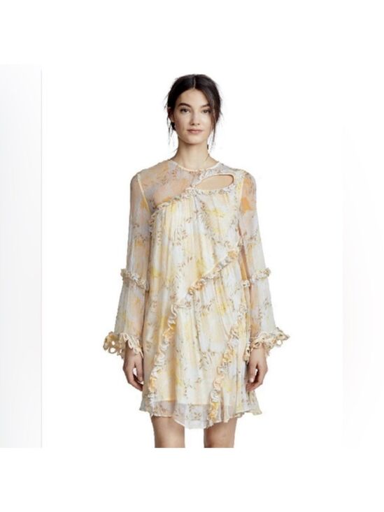 Anthropologie Dresses & Skirts - Stevie May Anthropologie Floral Mini Dress XS Yellow Boho Ruffle Cottagecore